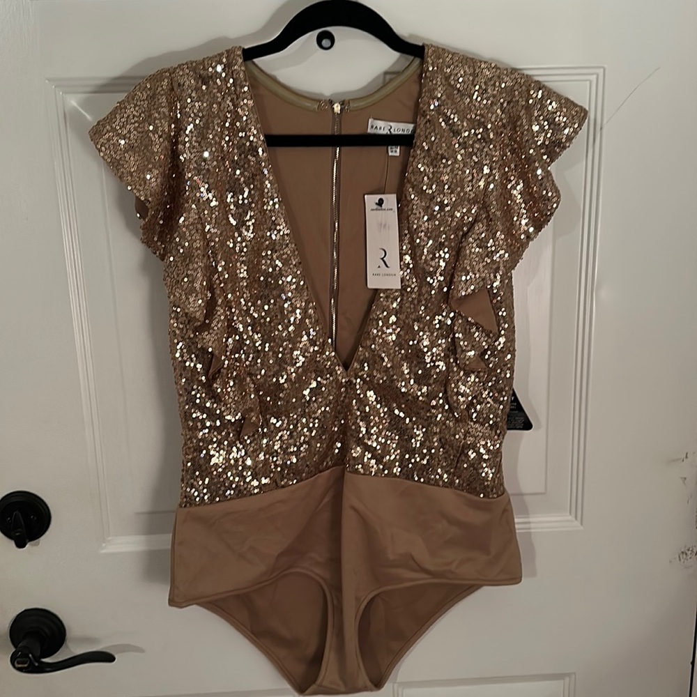 Rare London Sequin Bodysuit Tan Size 12